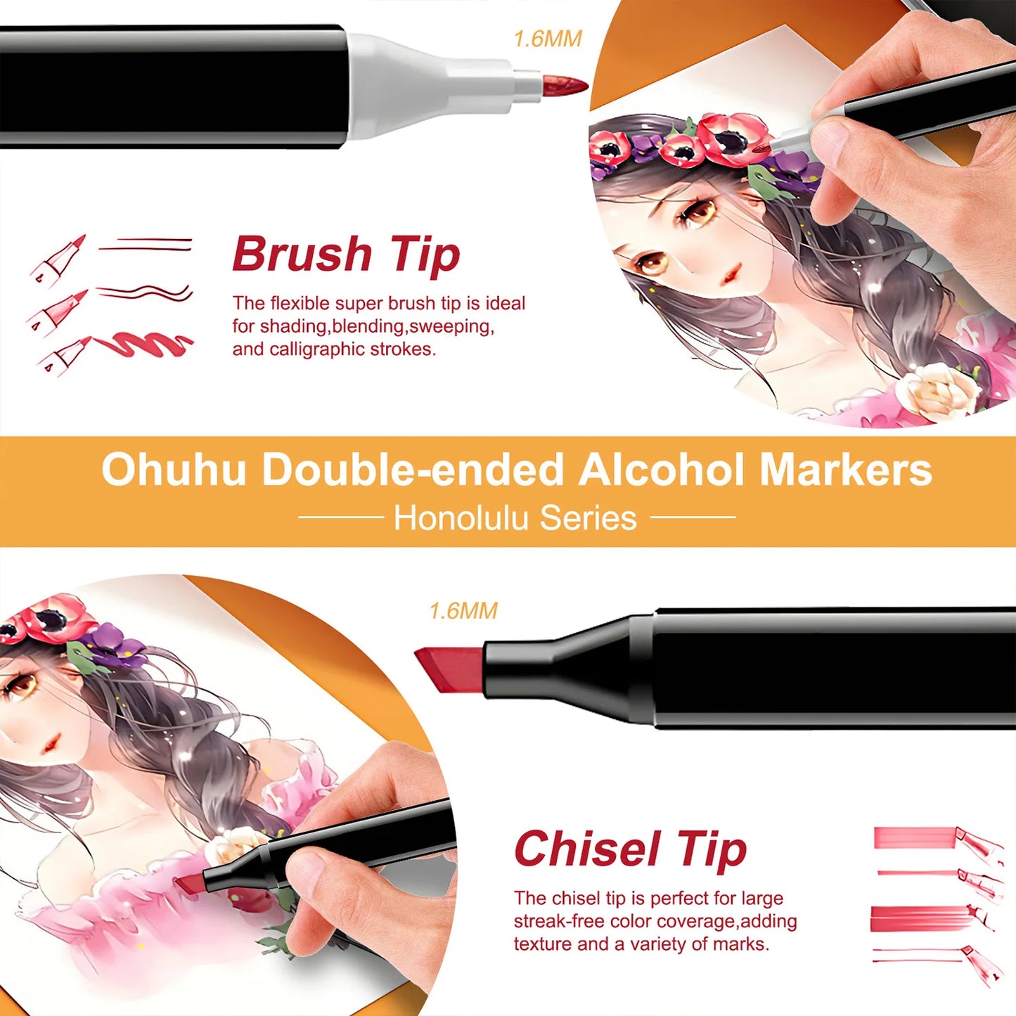 Dual-Tip Alcohol Markers Set (24-262 Colors)