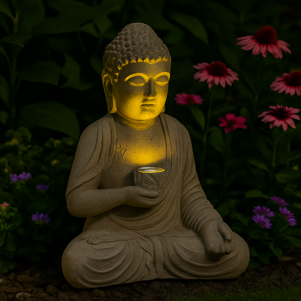 Solar Powered Buddha Statue Indoor & Outdoor Decor 24x18cm