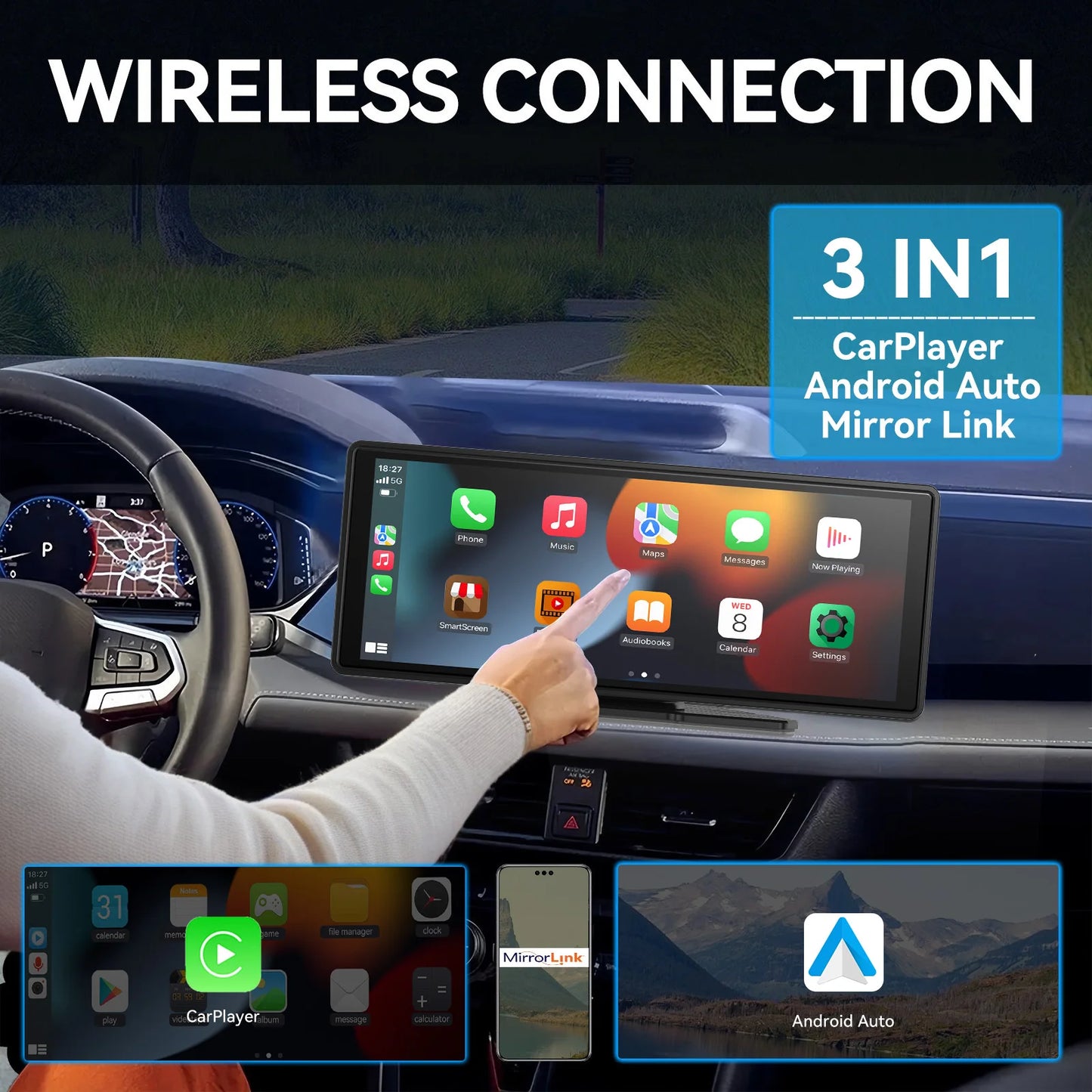Universal Wireless CarPlay & Android Auto Screen