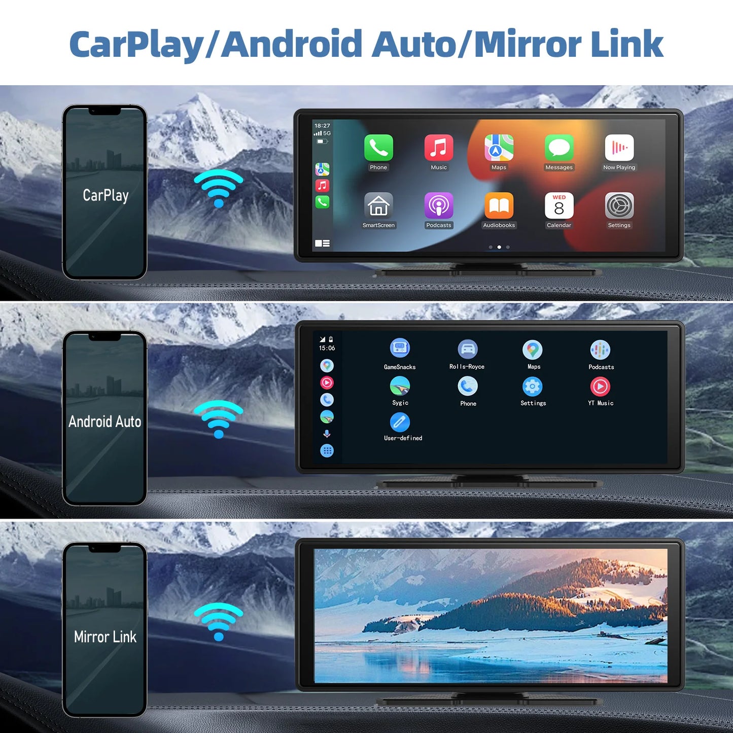 Universal Wireless CarPlay & Android Auto Screen