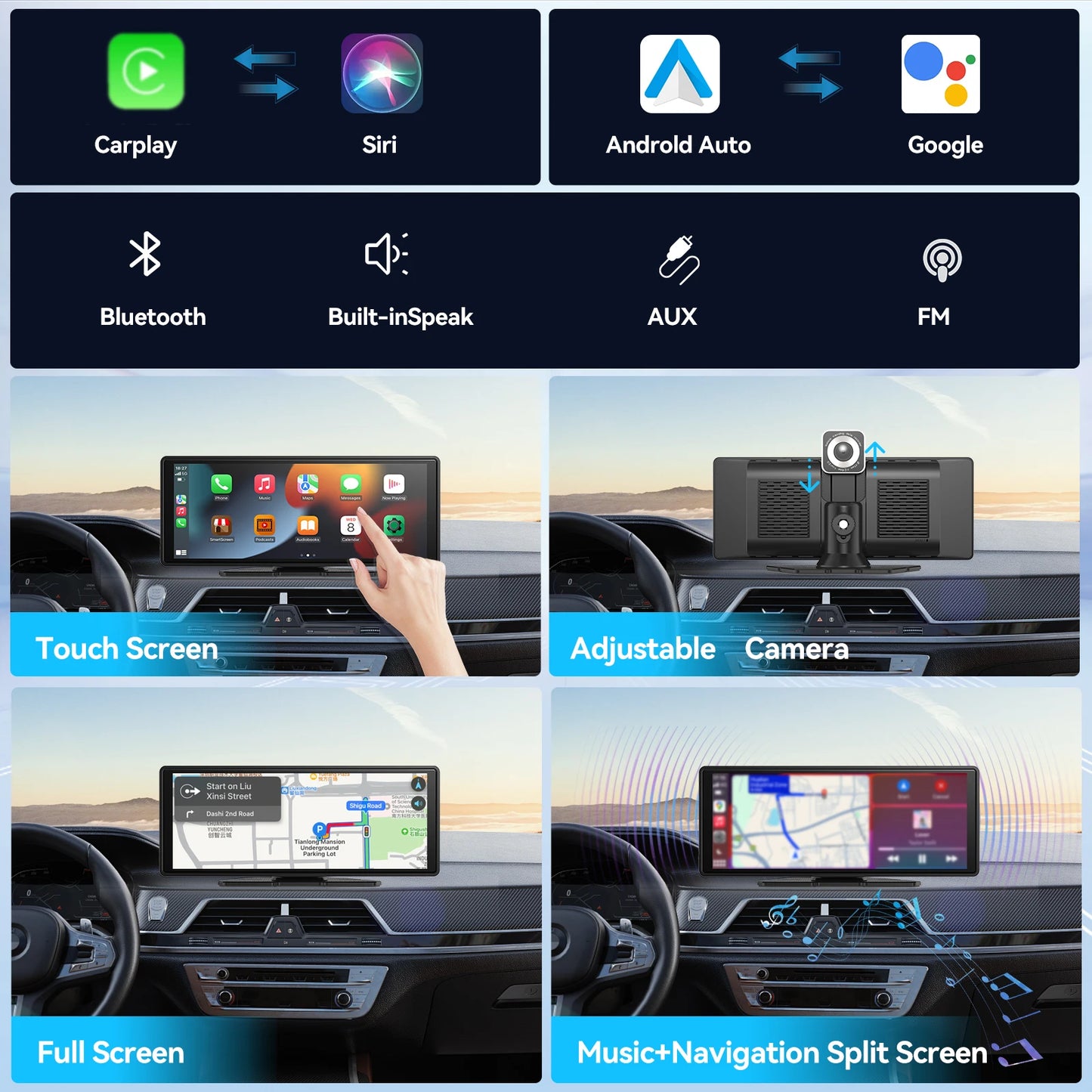 Universal Wireless CarPlay & Android Auto Screen