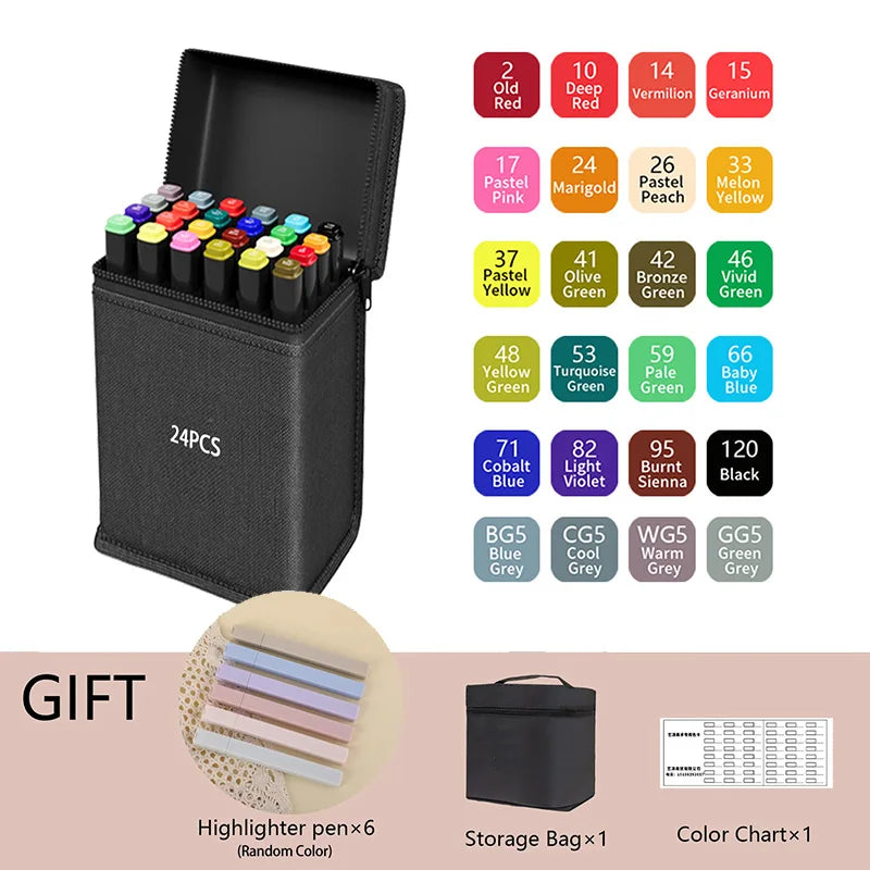 Dual-Tip Alcohol Markers Set (24-262 Colors)