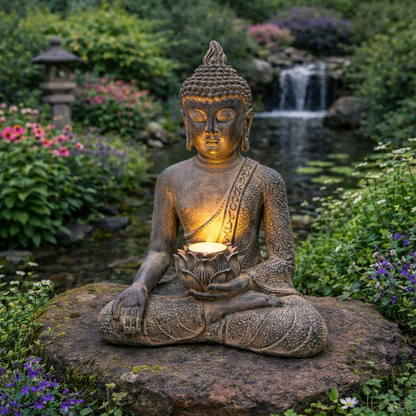 Small Meditating Buddha Resin Statue with Solar Light 18x11cm