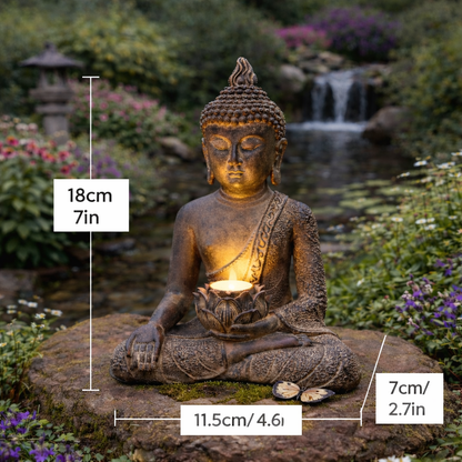 Small Meditating Buddha Resin Statue with Solar Light 18x11cm