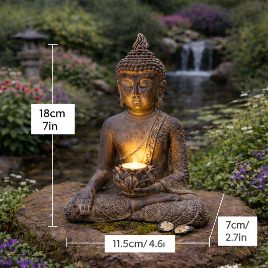 Small Meditating Buddha Resin Statue with Solar Light 18x11cm
