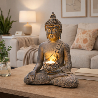 Small Meditating Buddha Resin Statue with Solar Light 18x11cm