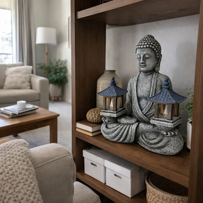 Buddha Resin with Two Solar Lights Indoor / Outdoor 21.5x19cm