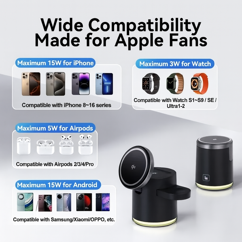 3 In 1 Wireless Fast Charging Mag Safe Charger for IPhone, Airpods and Apple Watch