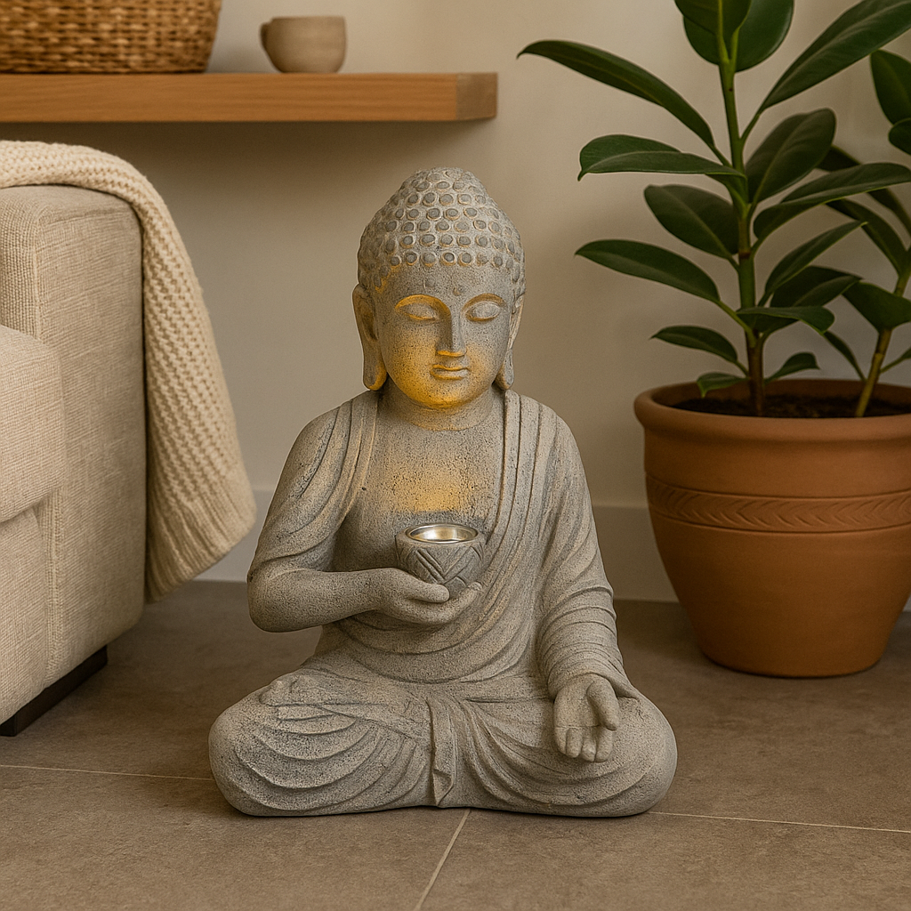 Solar Powered Buddha Statue Indoor & Outdoor Decor 24x18cm