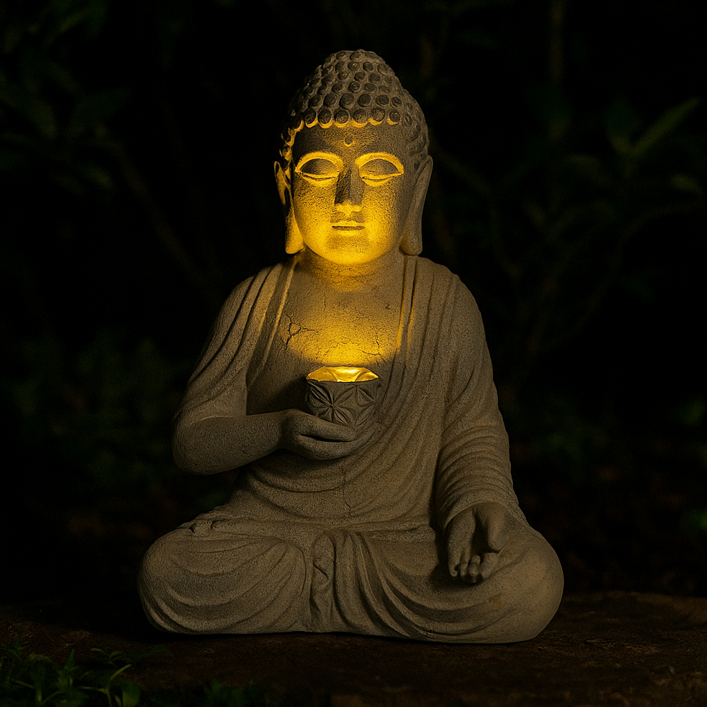 Solar Powered Buddha Statue Indoor & Outdoor Decor 24x18cm