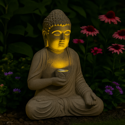 Solar Powered Buddha Statue Indoor & Outdoor Decor 24x18cm