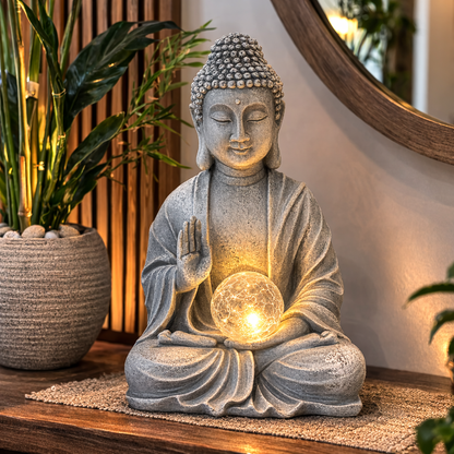 Buddha Statue With Orb Solar-Powered Lamp