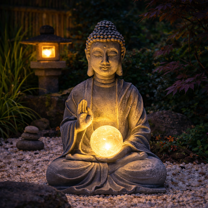 Buddha Statue With Orb Solar-Powered Lamp