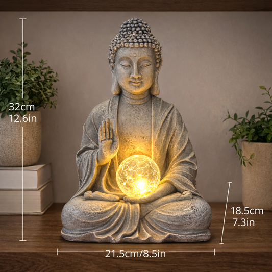 Buddha Statue With Orb Solar-Powered Lamp