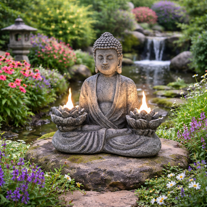 Lotus Buddha Resin Statue with LED Lights 21.5x19cm