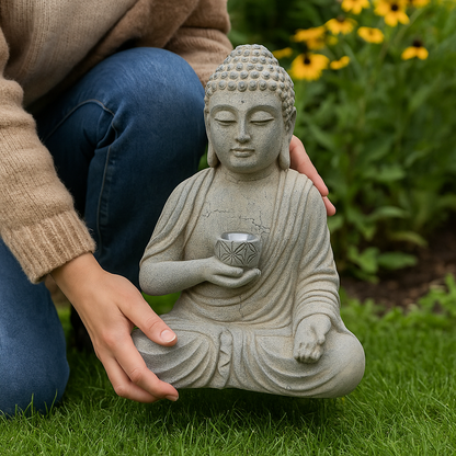 Solar Powered Buddha Statue Indoor & Outdoor Decor 24x18cm