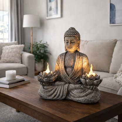 Lotus Buddha Resin Statue with LED Lights 21.5x19cm