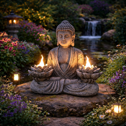 Lotus Buddha Resin Statue with LED Lights 21.5x19cm