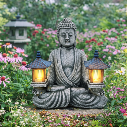 Buddha Resin with Two Solar Lights Indoor / Outdoor 21.5x19cm
