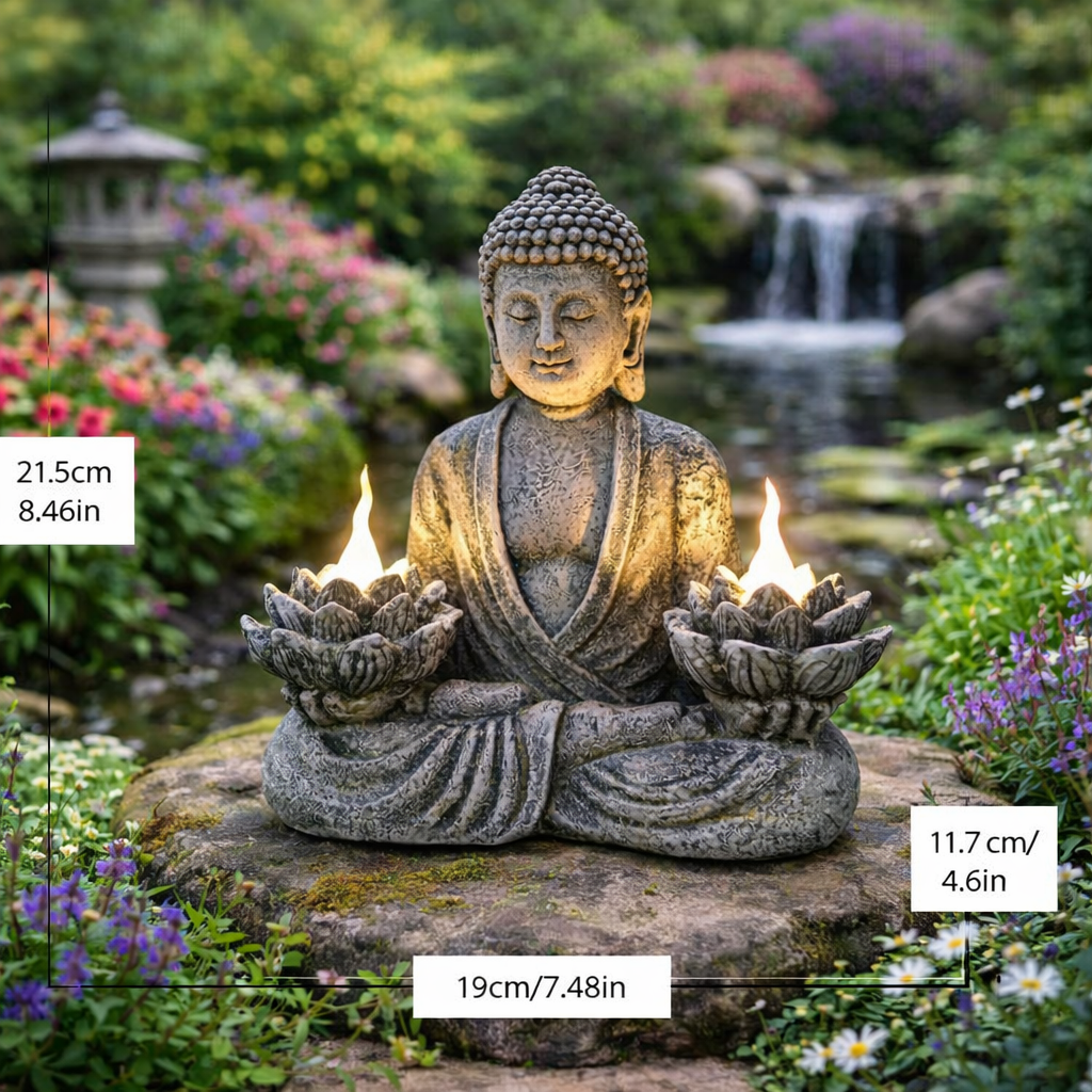 Lotus Buddha Resin Statue with LED Lights 21.5x19cm