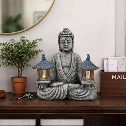 Buddha Resin with Two Solar Lights Indoor / Outdoor 21.5x19cm