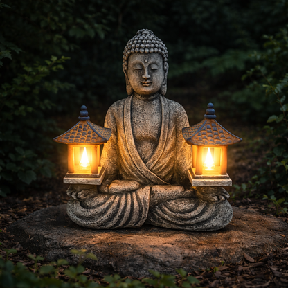 Buddha Resin with Two Solar Lights Indoor / Outdoor 21.5x19cm