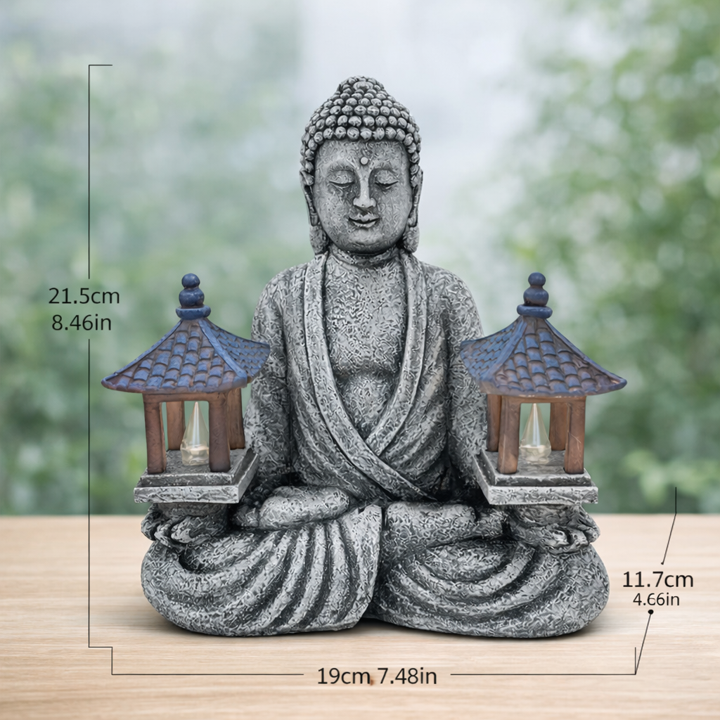 Buddha Resin with Two Solar Lights Indoor / Outdoor 21.5x19cm